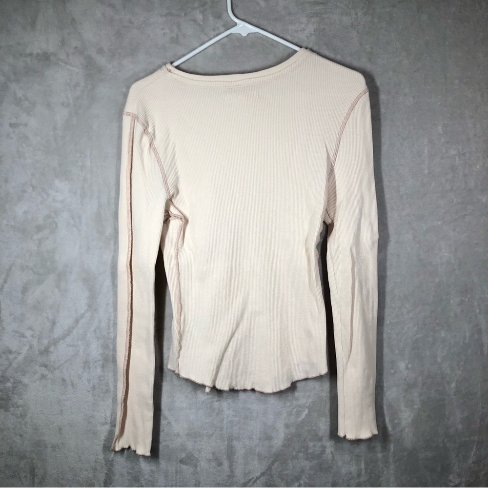 Urban Outfitters Exposed Seam Waffle Knit Shirt Womens L Ivory Balletcore Fitted - Picture 2 of 6